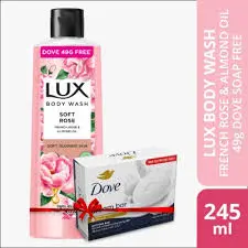 Lux Soft Rose Body Wash 245ml(Dove 49gm Free)